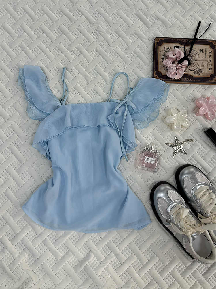 Retro Baby Blue Short-sleeved Shirt