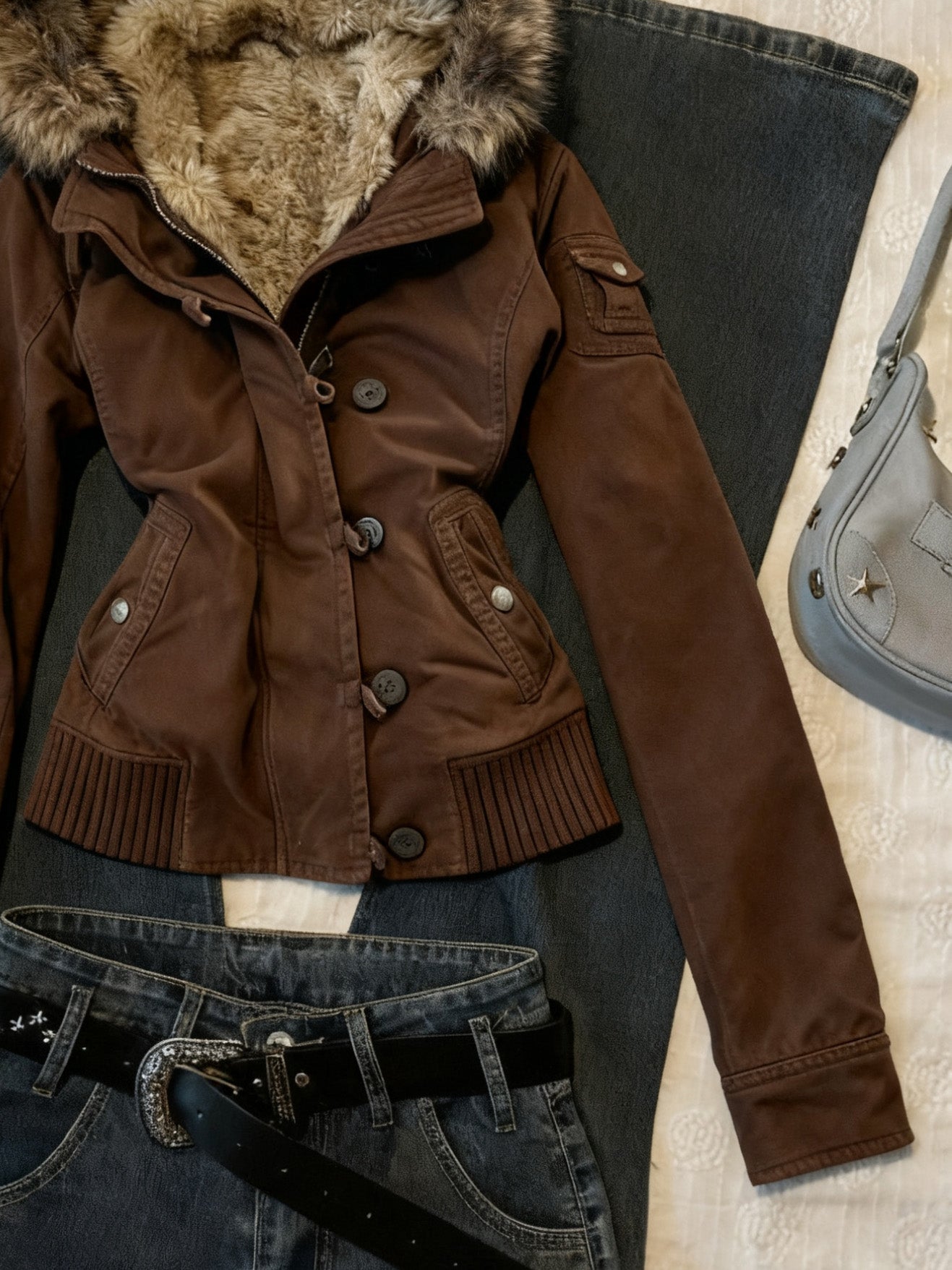 y2k vintage brown hooded jacket