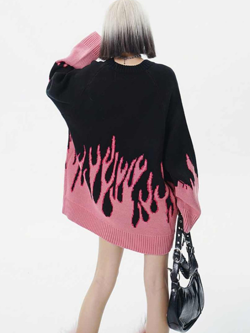 Grunge Street Color Contrasting Sweater