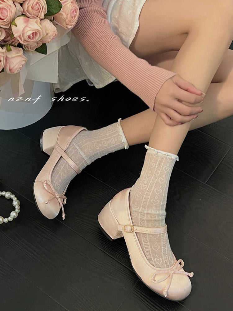 Ballet Satin Thick Heel Shoes