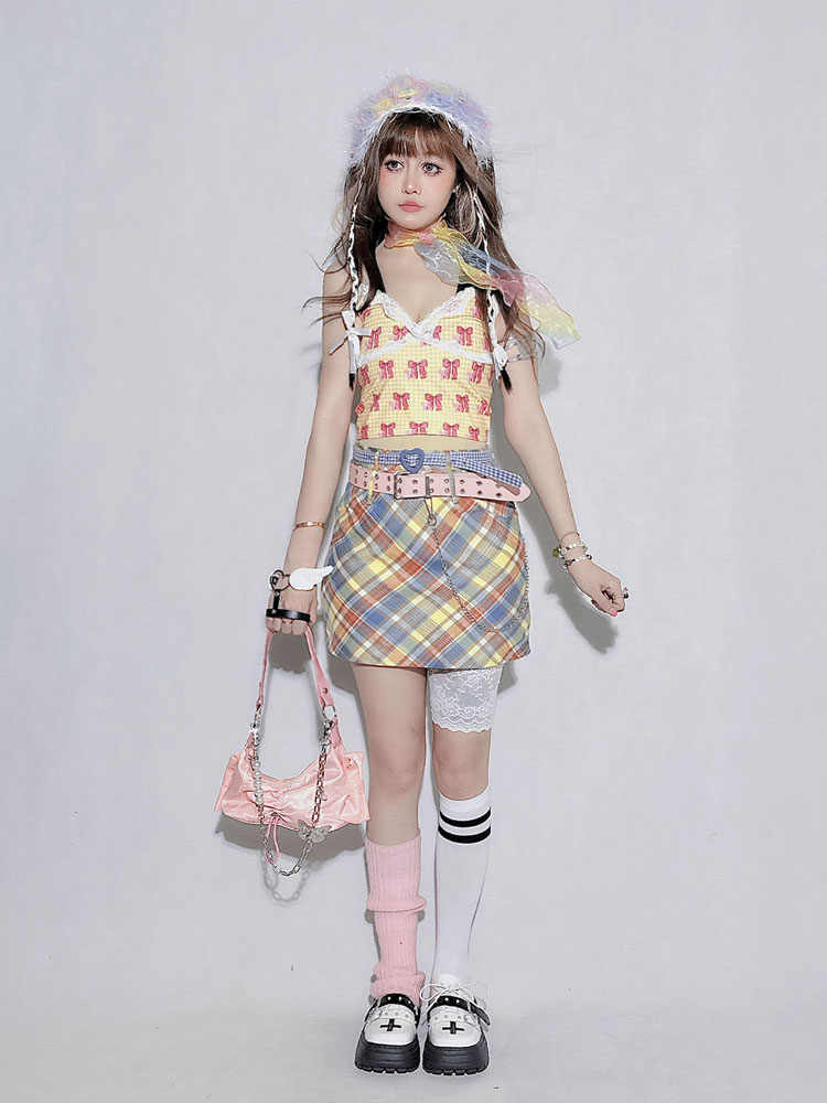 Y2K Plaid Cover Hip Skirt