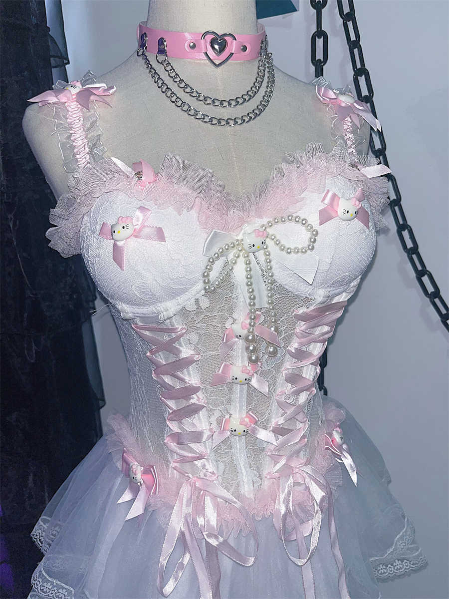 Y2K Puffy Lace Kitten Cake Corset