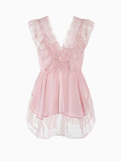 Lace Bow Satin Nightgown