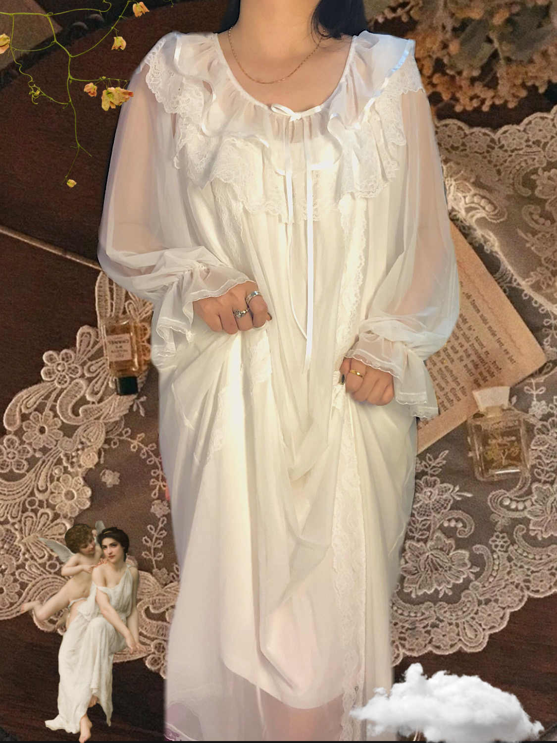 Lace Retro Ruffled Mesh Pajamas