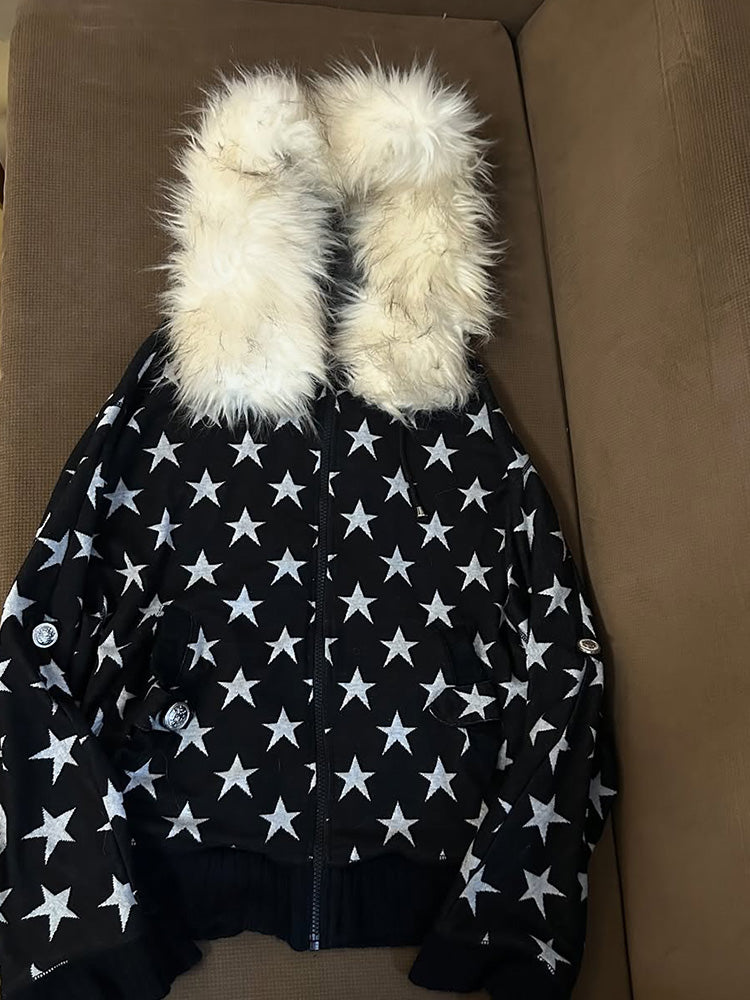 Retro Black Star Hooded Jacket