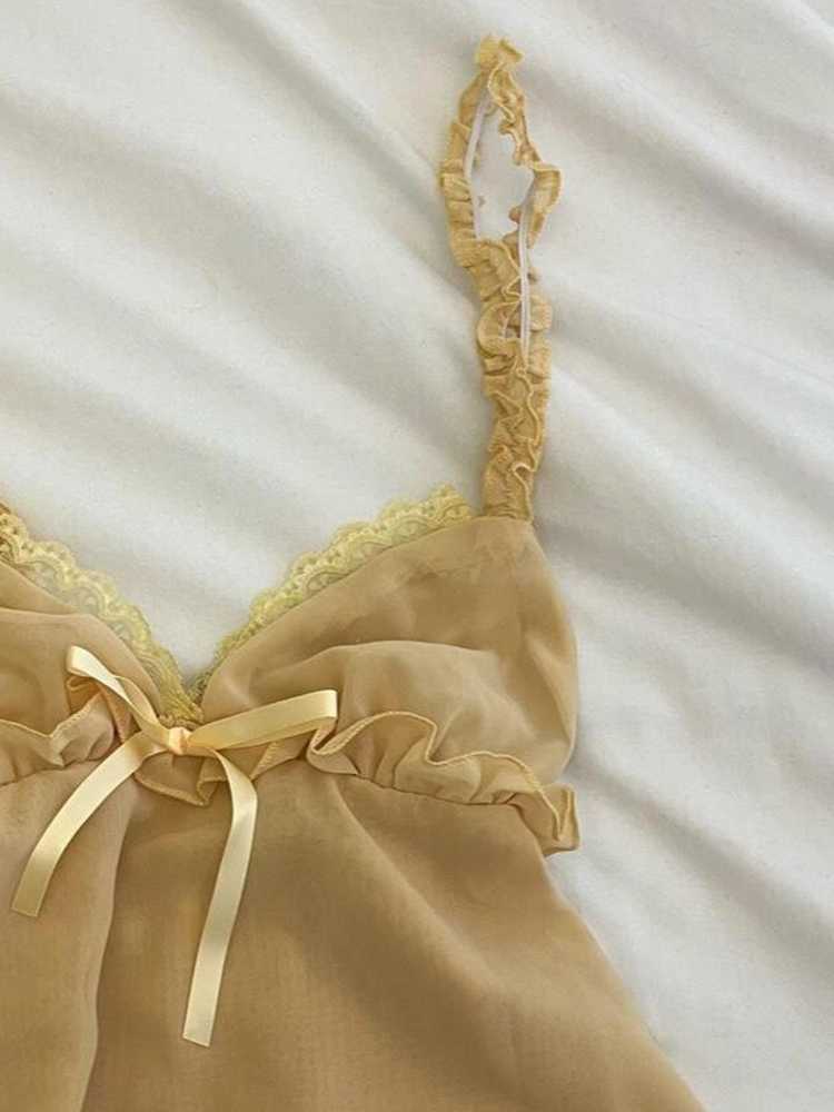 Lace Bow Yellow Mesh Tank Top