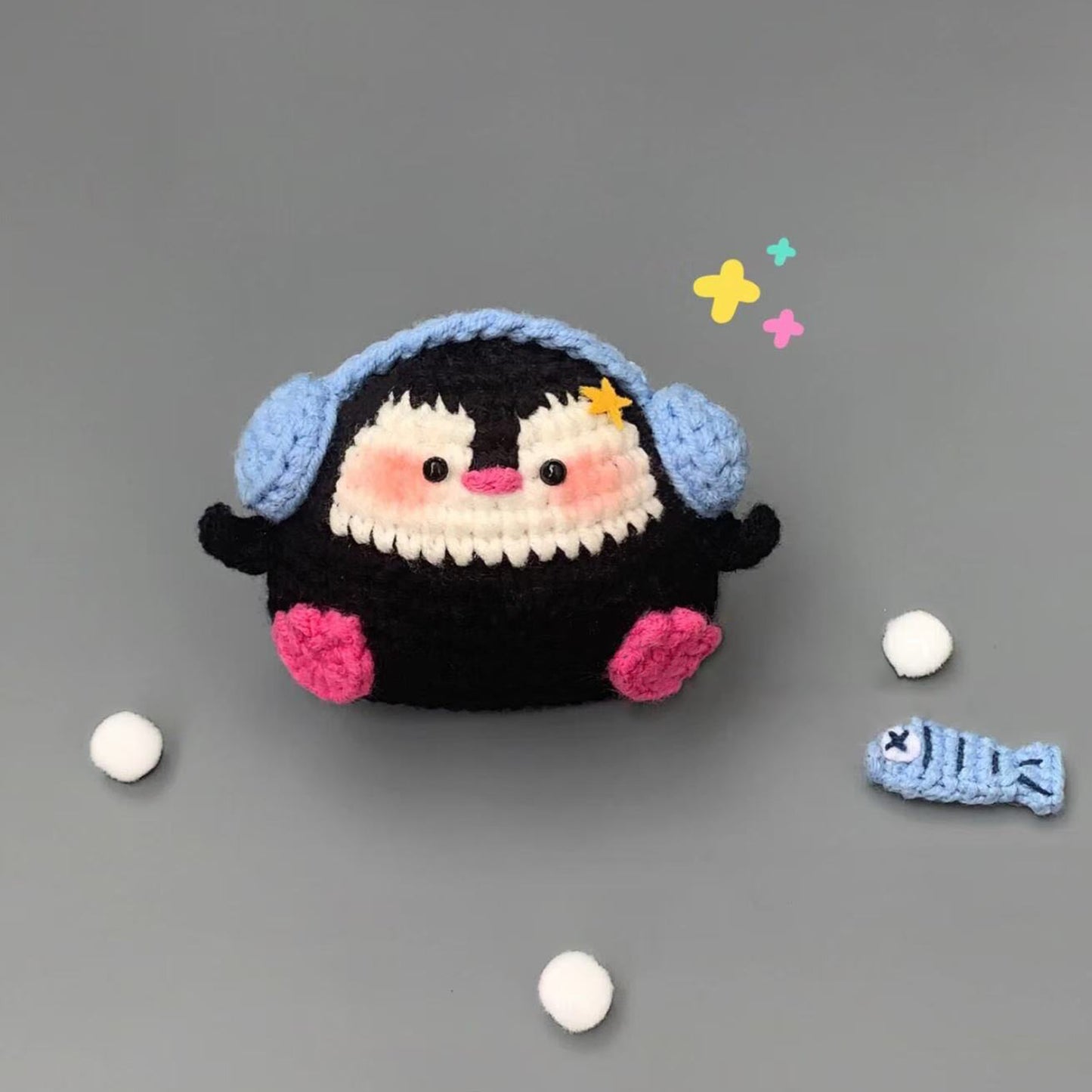 diy wool Cute earphones little penguin doll pendant