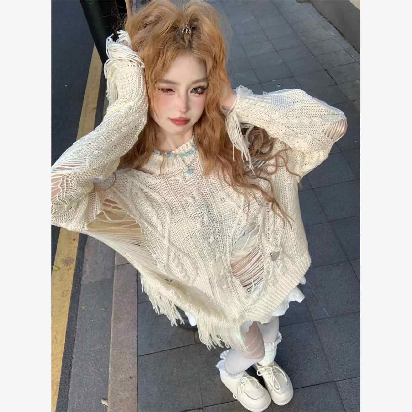 Y2K Ripped Hollow Blouse