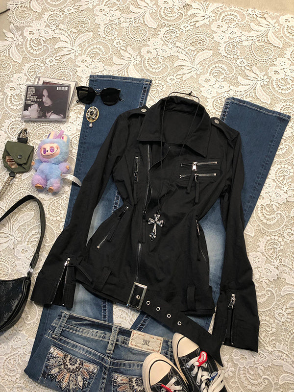 black zipper motorcycle jacket