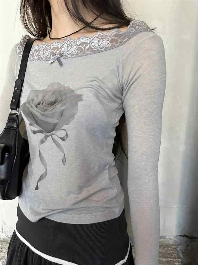 Coquette Rose Lace Long-sleeved Top
