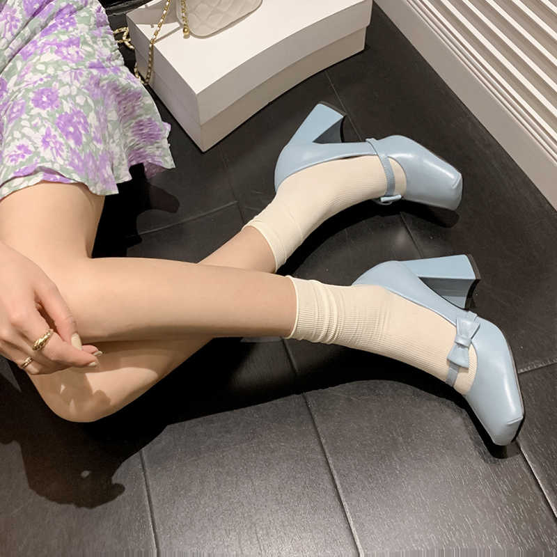 Leather Square Toe Shallow Mouth High Heels