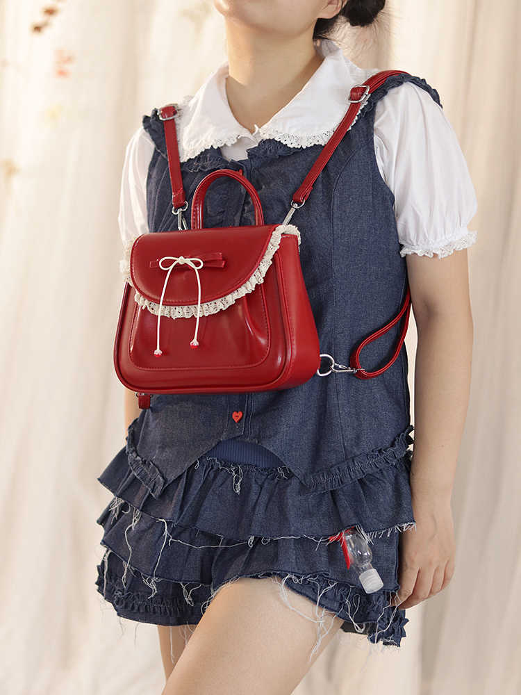 Red Bow Leather Backpack