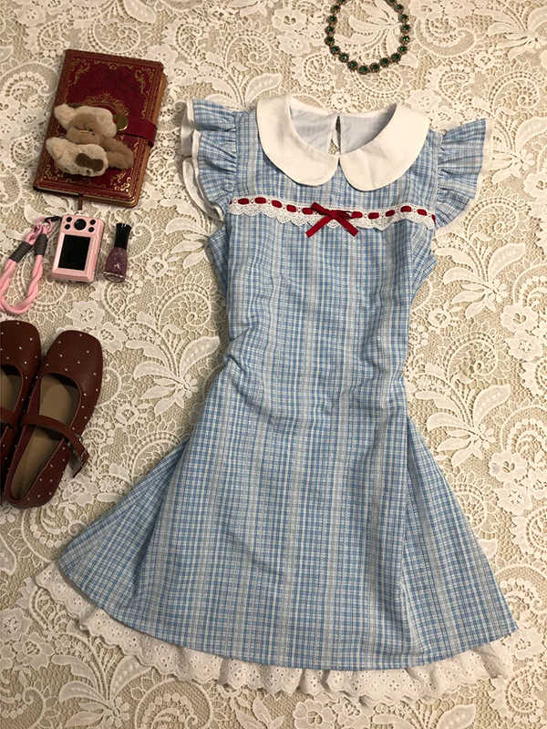 Retro Plaid Doll Collar Dress