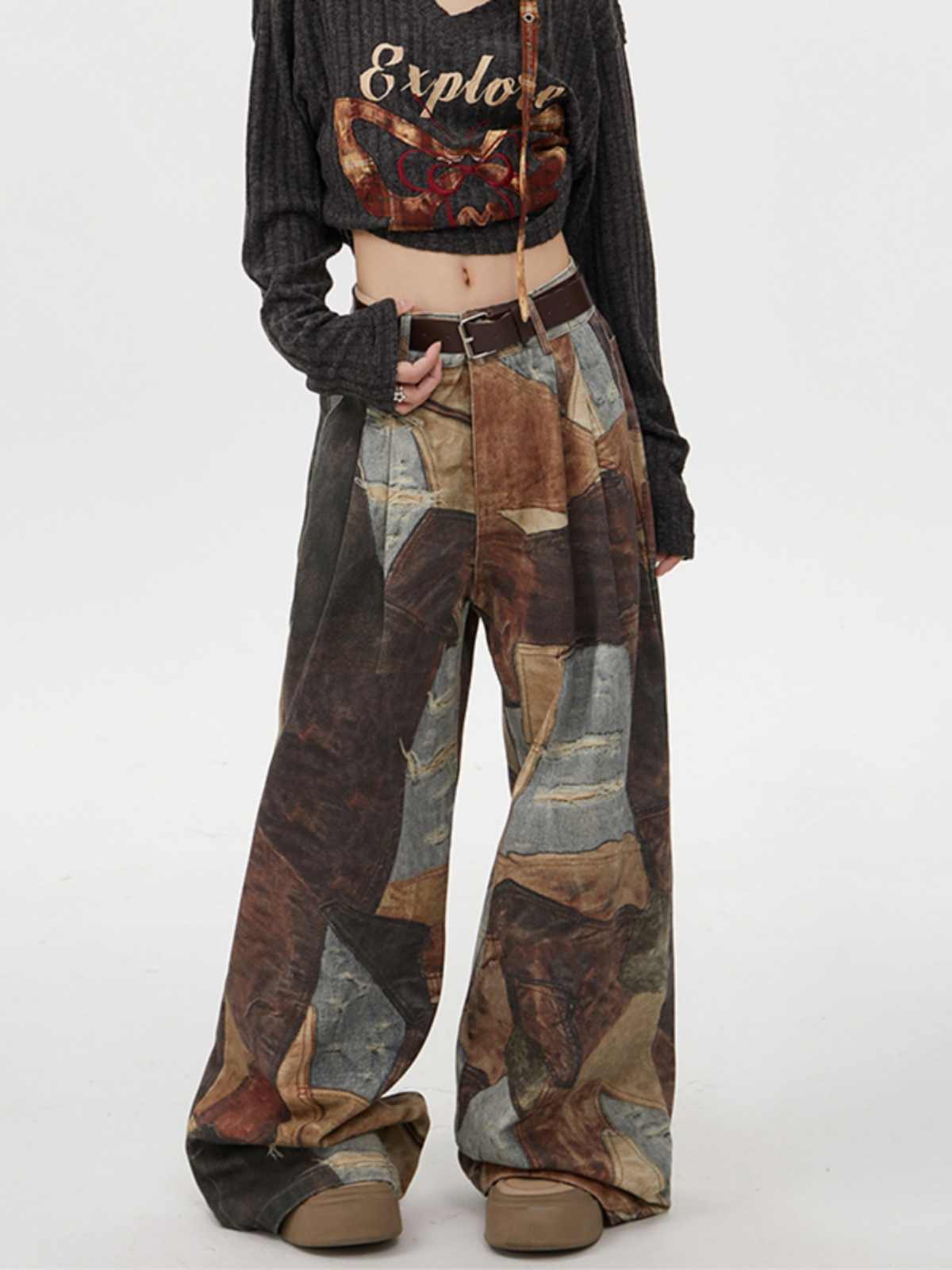 Grunge Designed Printed Baggy Pants