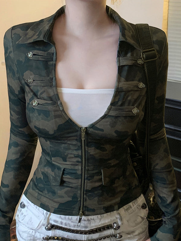 camouflage print zipper jacket