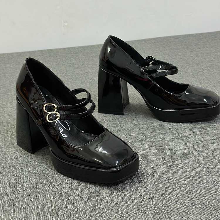 Square-toe Dark Coquette Bow Mary Jane