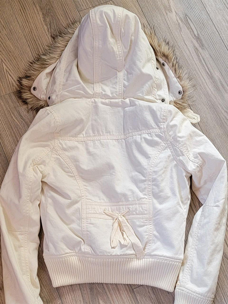 retro vintage white fur collar jacket