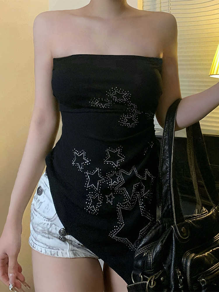 Y2K Stars Rhinestoned Irregular Top