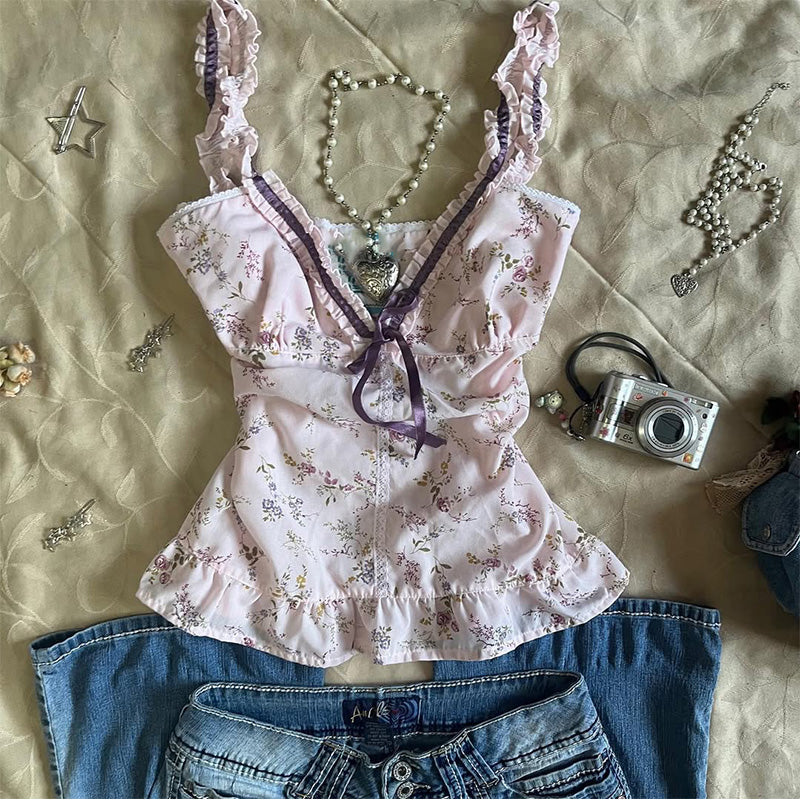Retro Chic Pink Floral Top