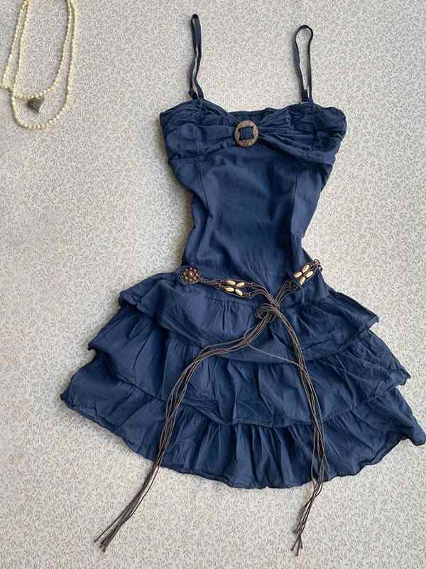 Retro Waist-cinching Suspender Dress
