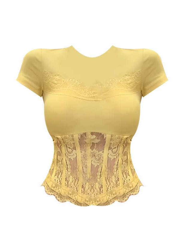 Lace Splicing Corset T-shirt
