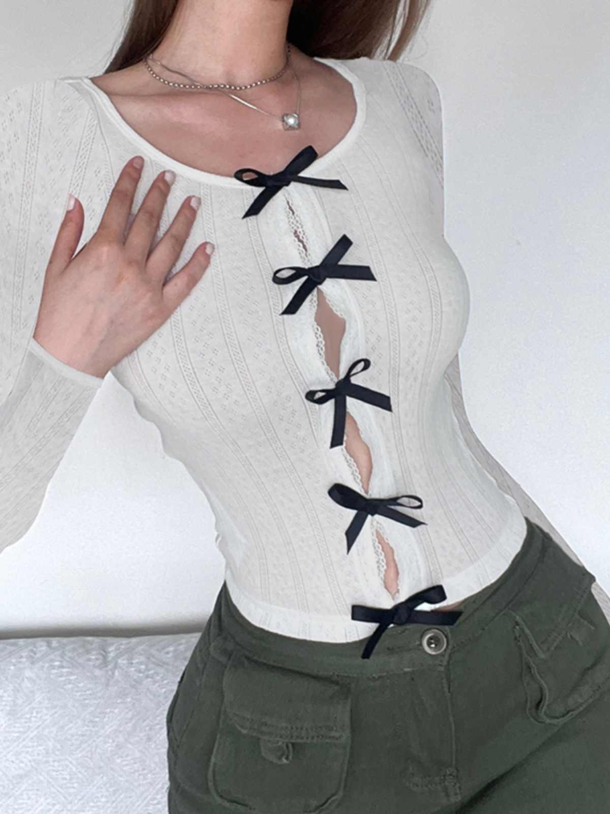 Coquette Bow Lace Long-sleeved Top