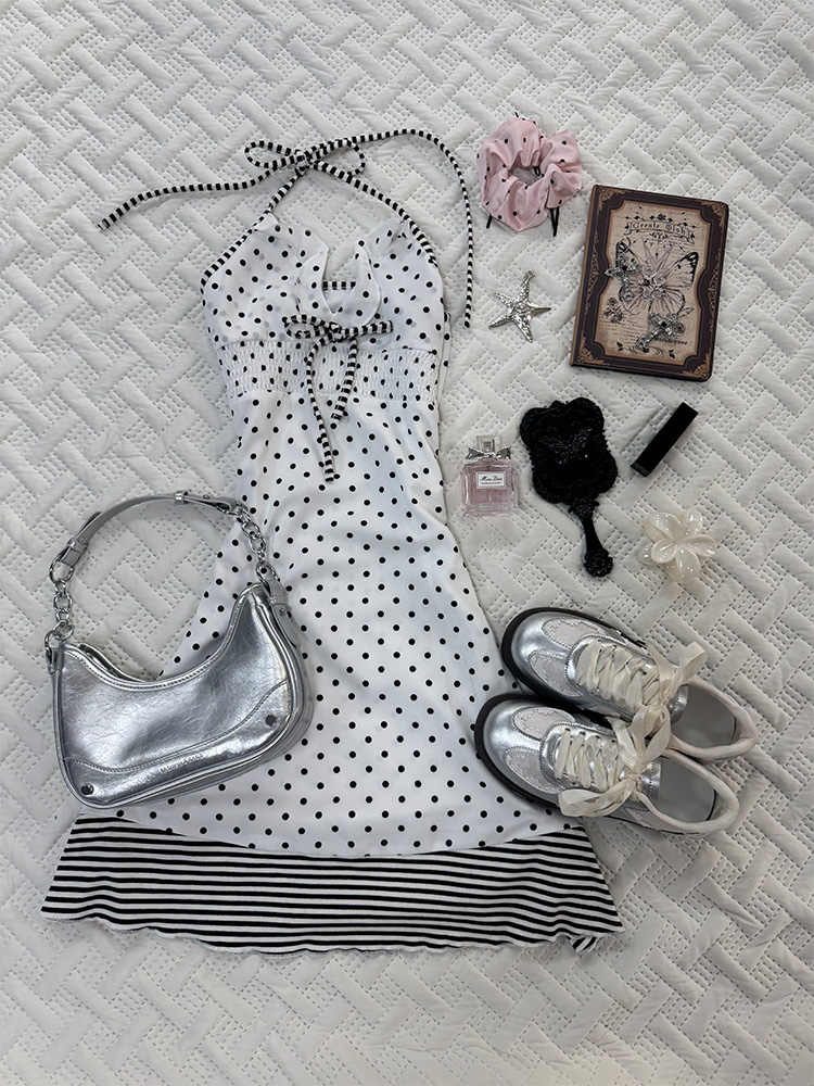 French White Polka Dot Dress