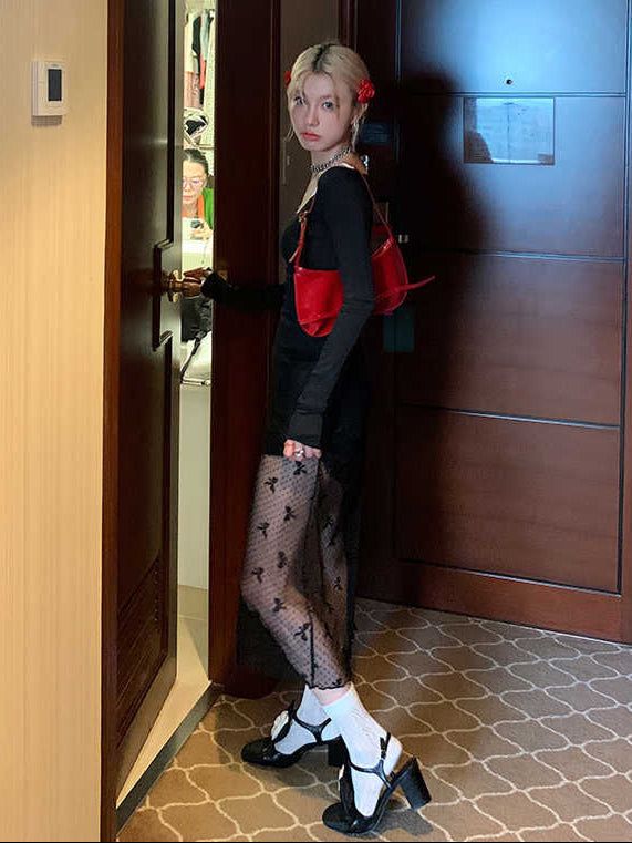 Bow Mesh Mid-length Skirt