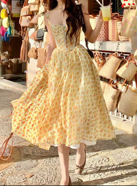 Tea Break Yellow Floral Dress
