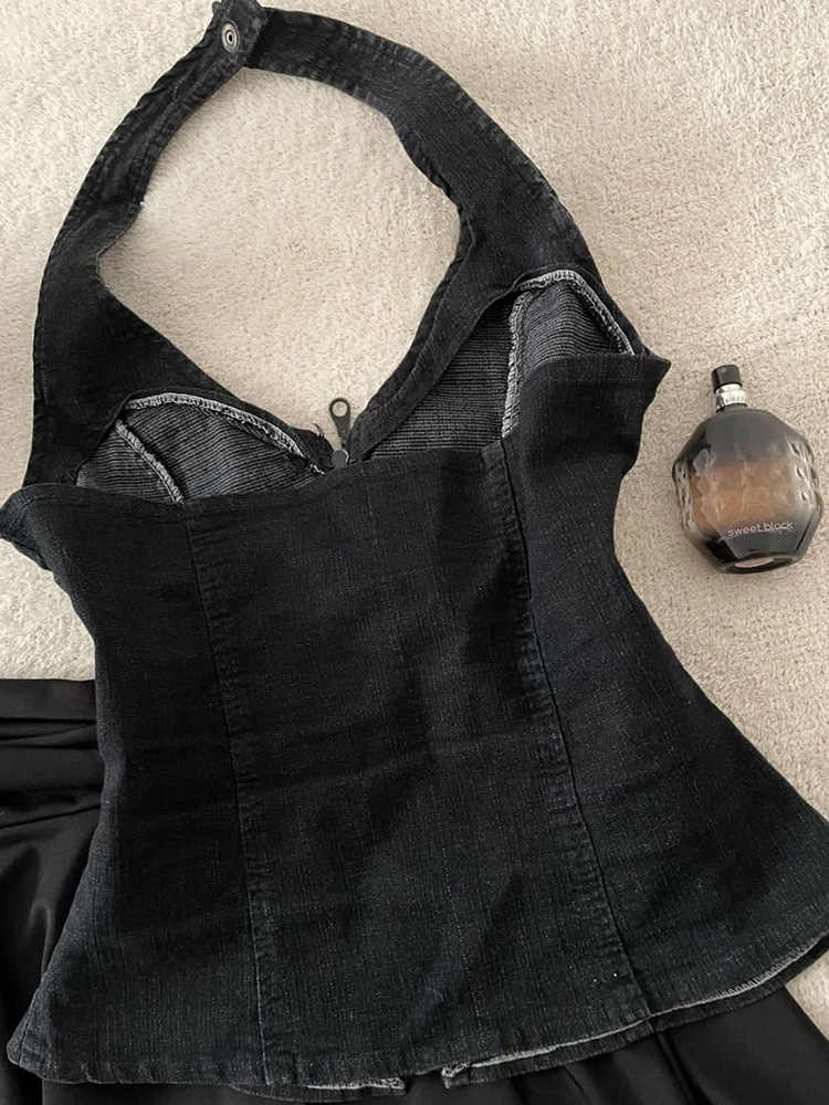 Y2K Retro Black Denim Coord