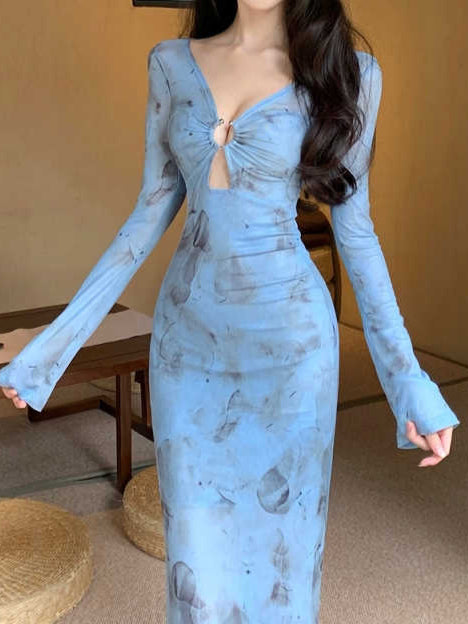 French Blue Floral Dress