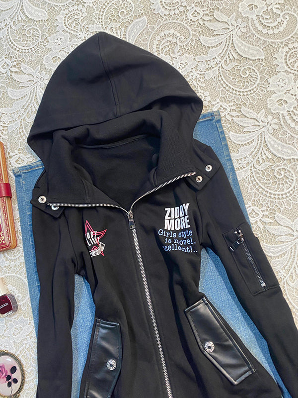 black printed hooded jacket