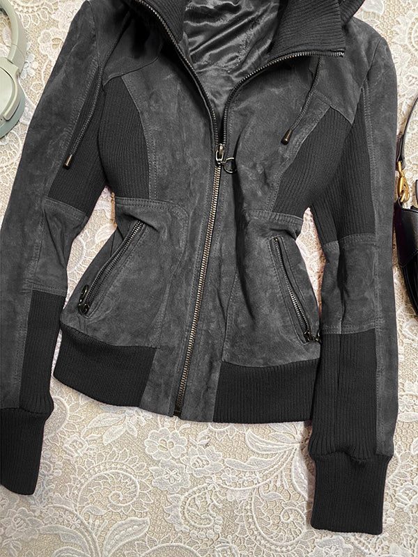 black retro splice color jacket