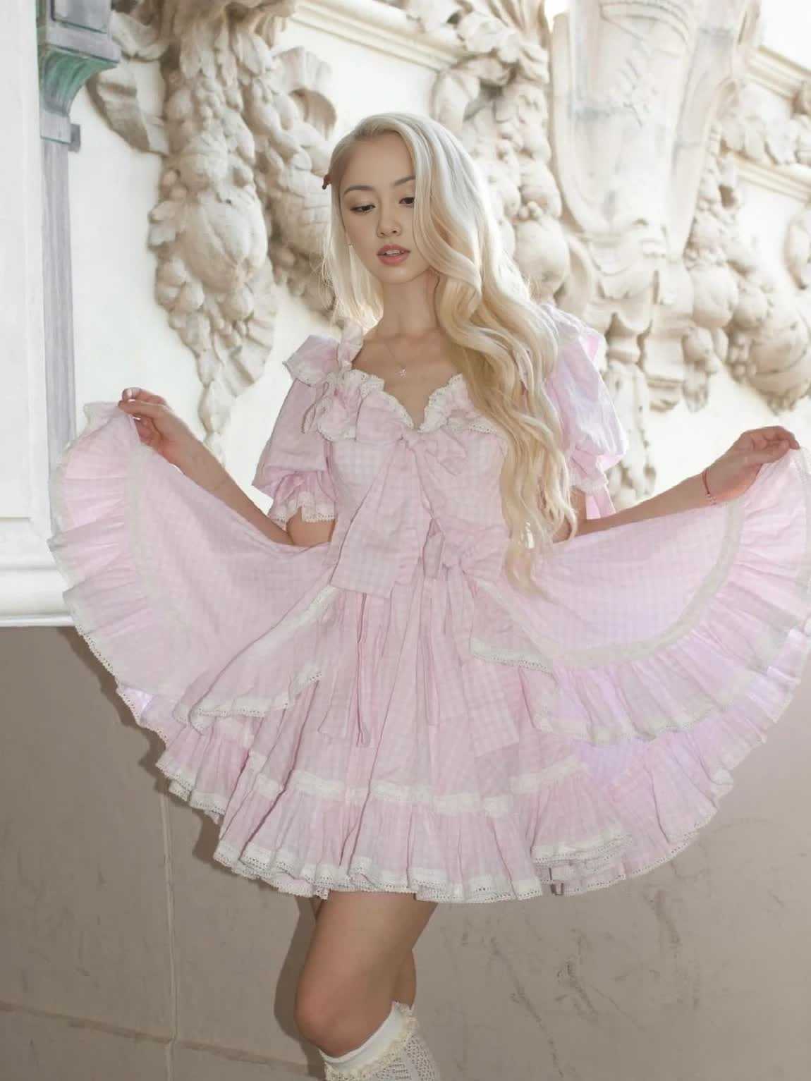 Princess Puff-sleeved Ruffled Dress