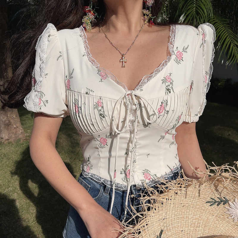 Romantic Lace Puff Sleeves Shirt