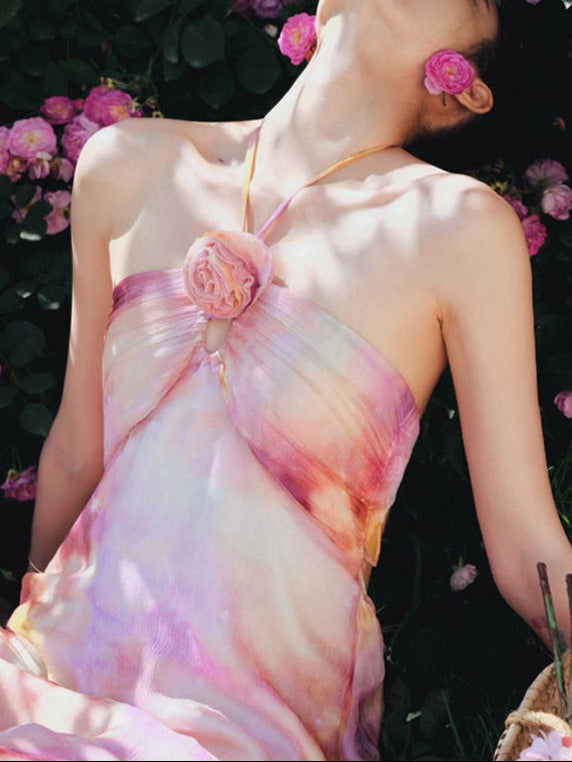 French Rose Halter-neck Dress