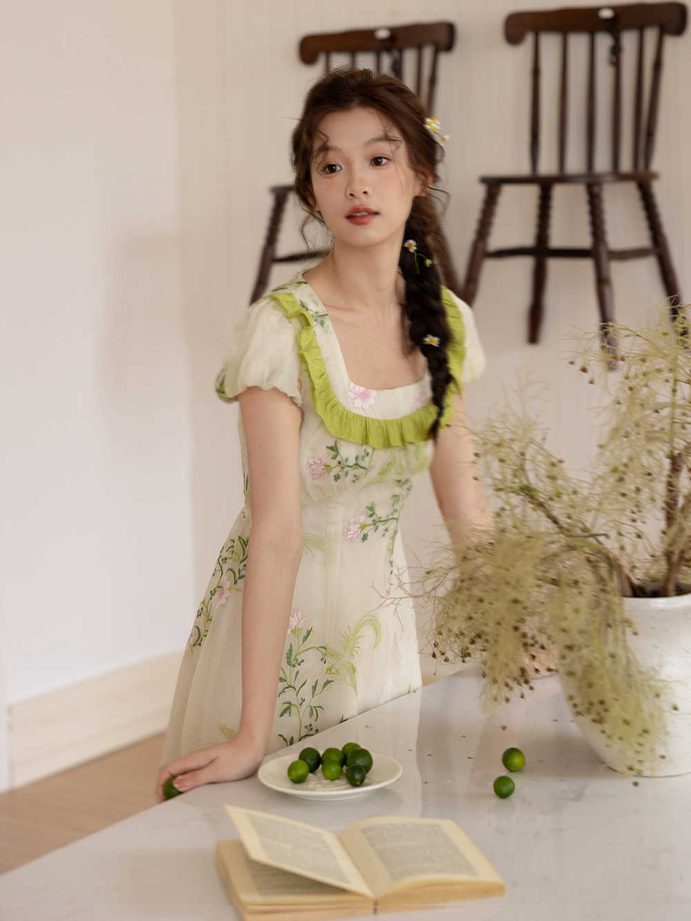 French Retro Floral Short-sleeved Dress