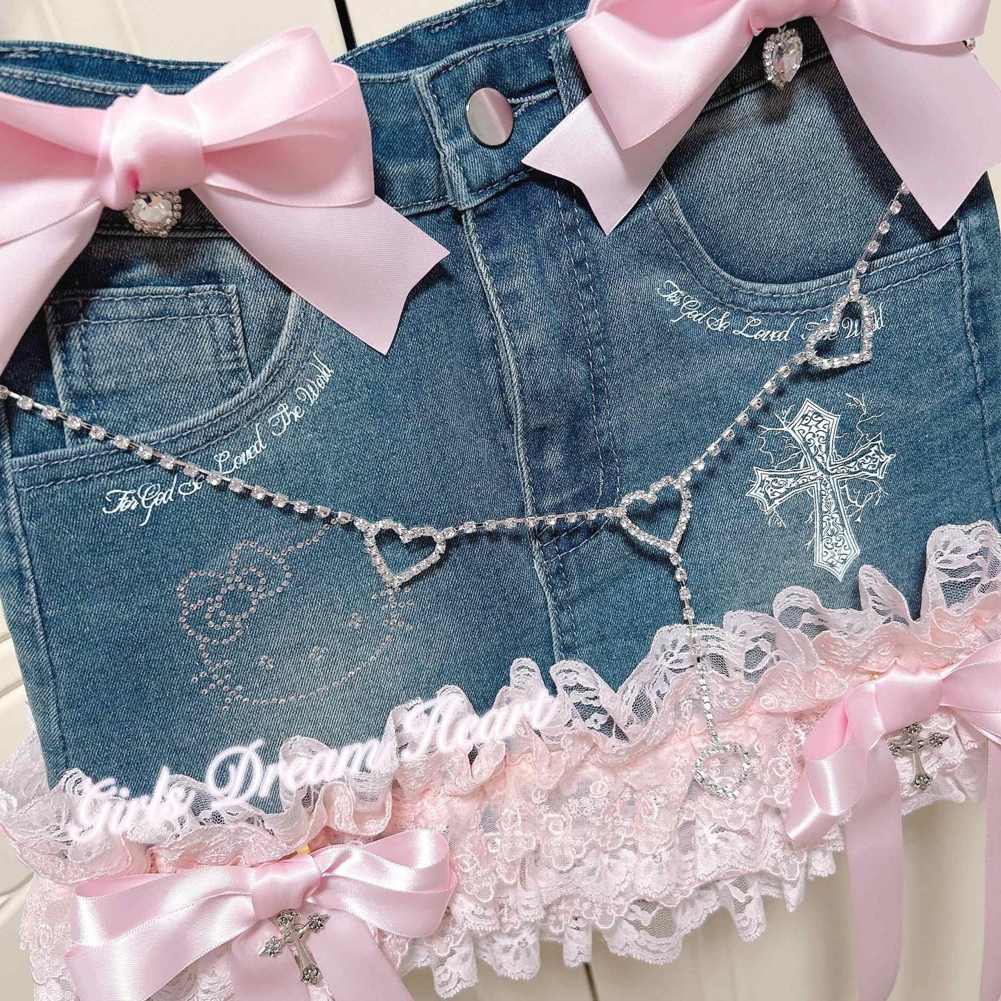 Coquette Lace Bow Dollete Denim Skirt