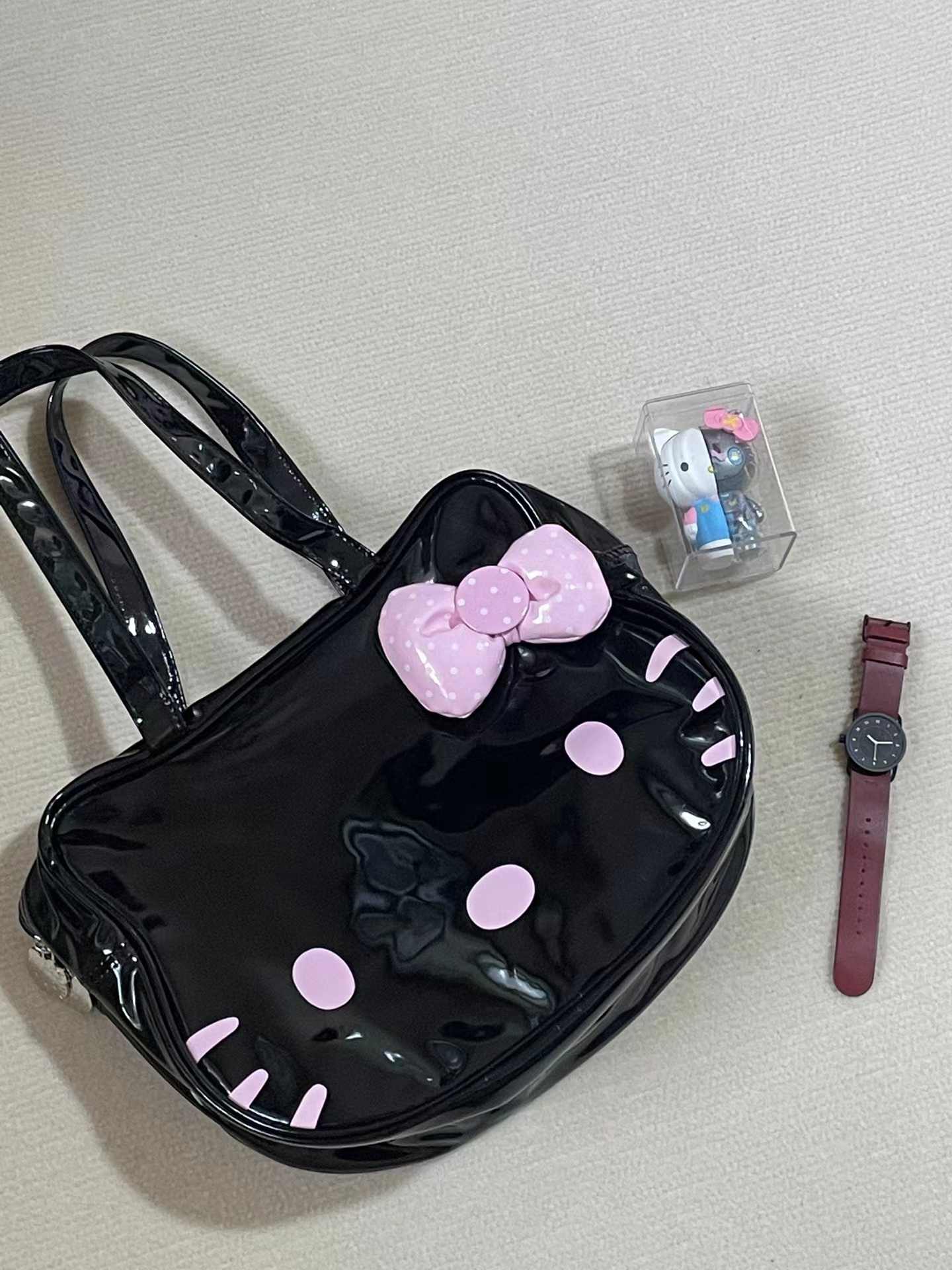 Cute Kitty Black Leather Bag