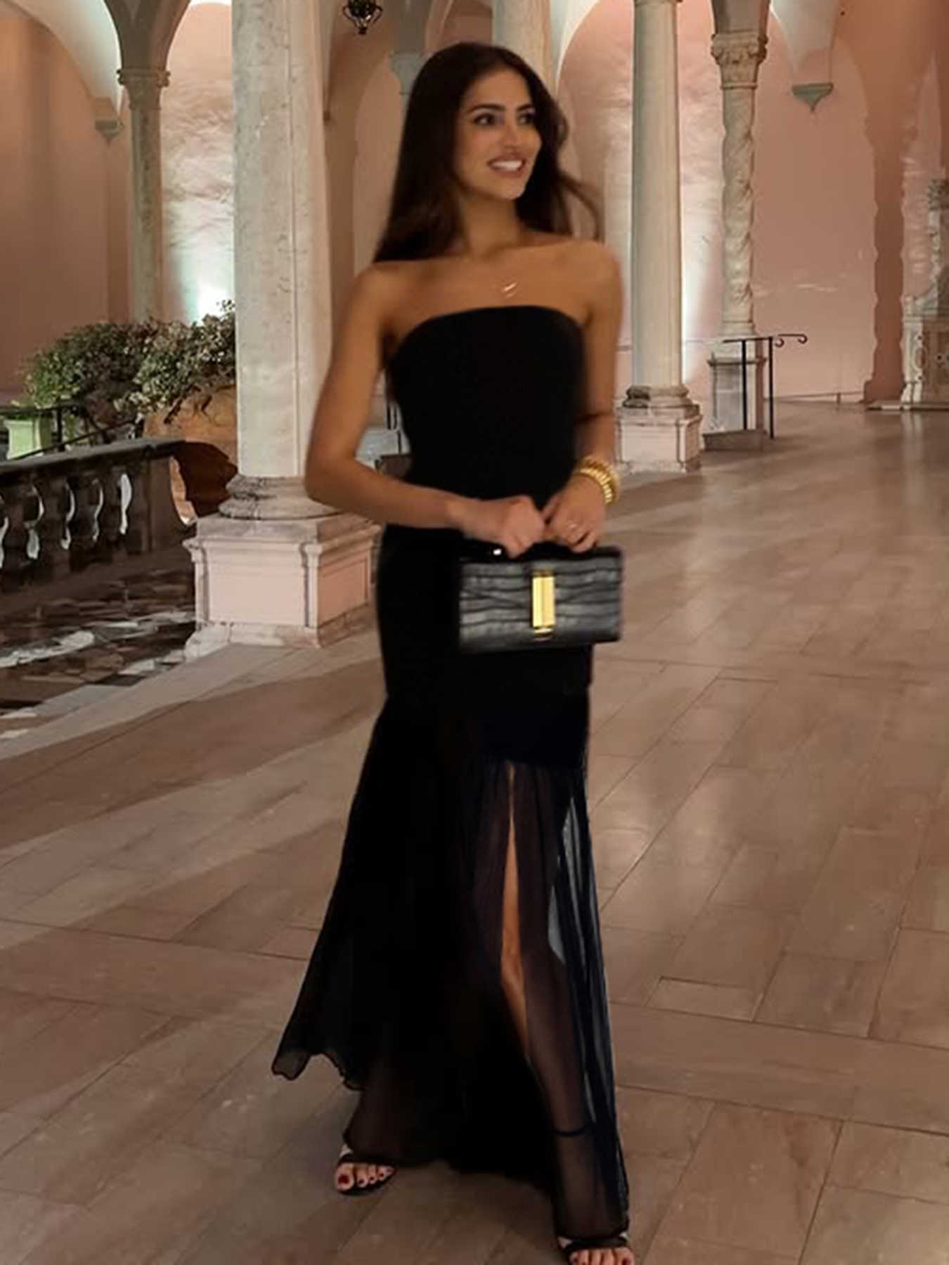 Mesh Off-shoulder Tube Top Dress