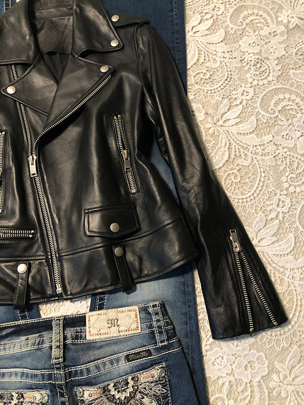 lapel motorcycle leather jacket