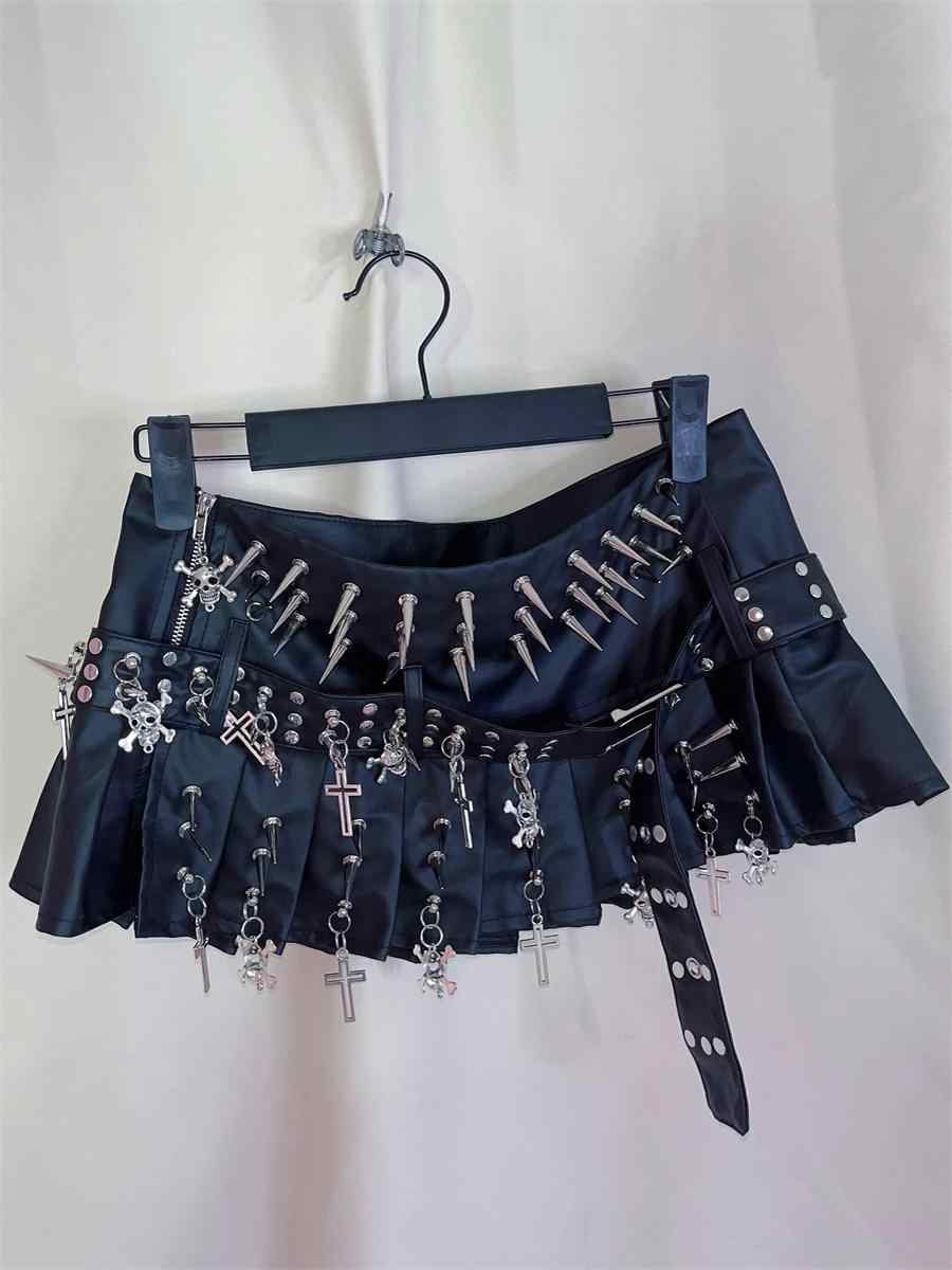 Skull Cross Punk Leather Skirt