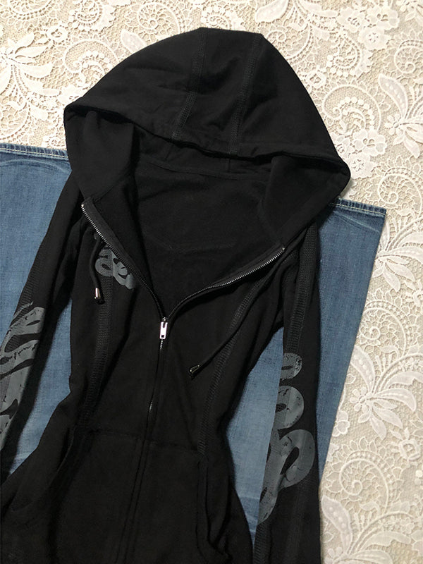 black double zipper hooded jacket