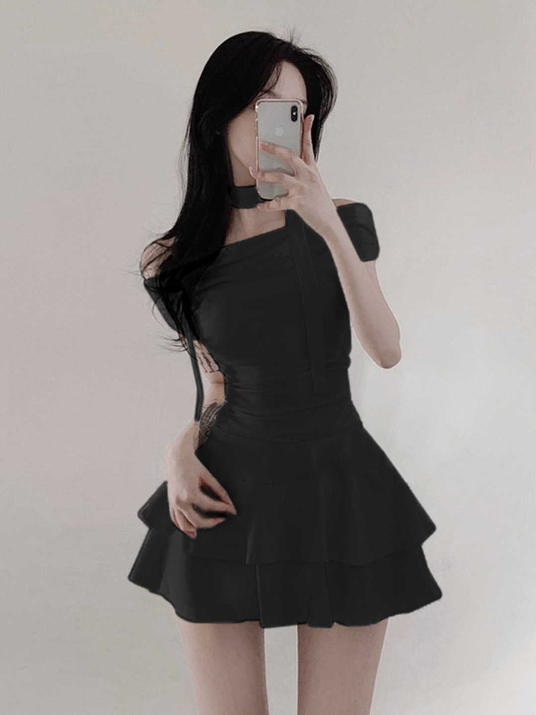 Off-shoulder Pleated Waist Dress