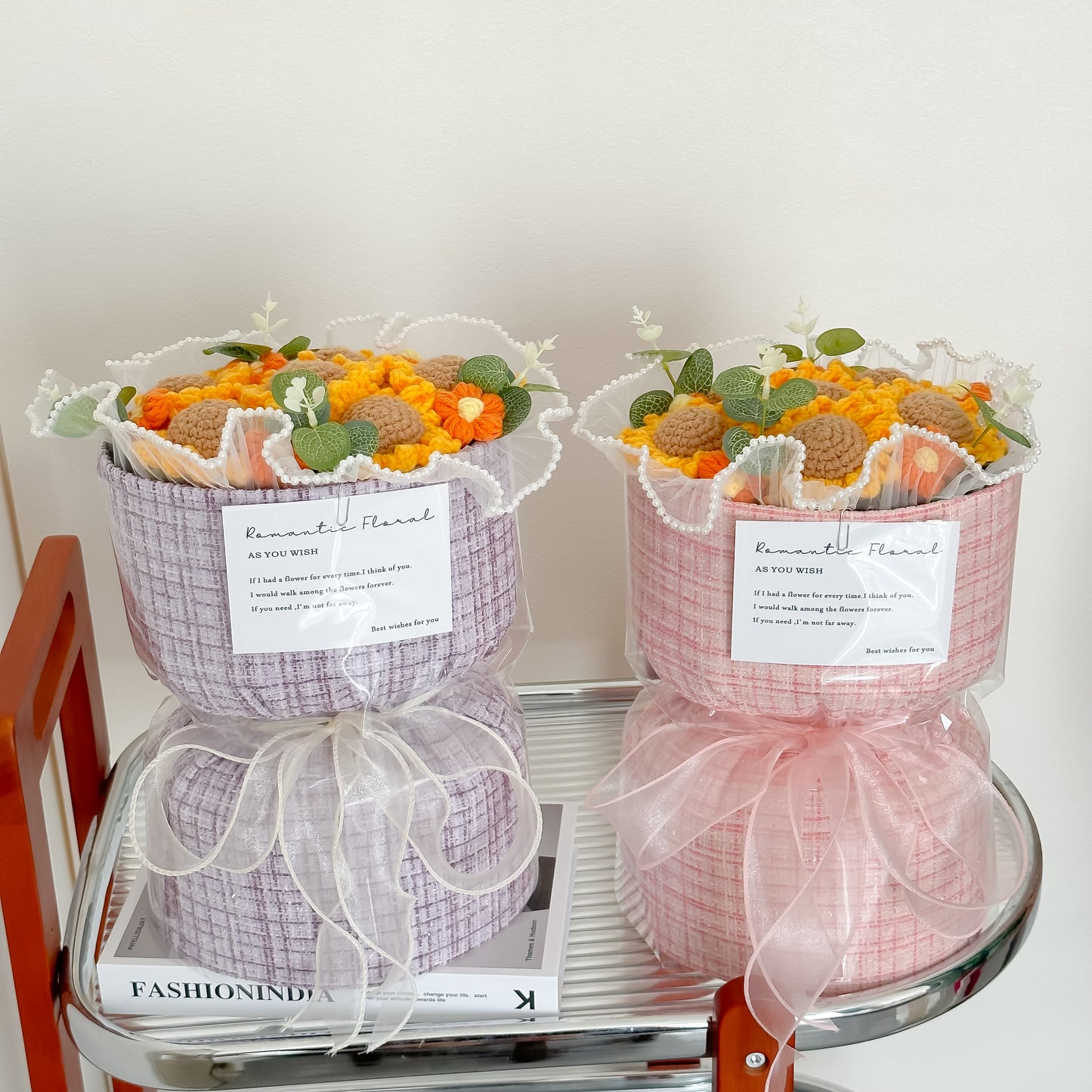 hand-knitted flowers bouquets