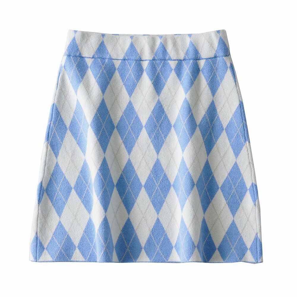 Preppy Knitted Brown Plaid Skirt