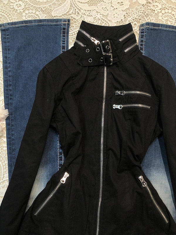 black retro motorcycle jacket