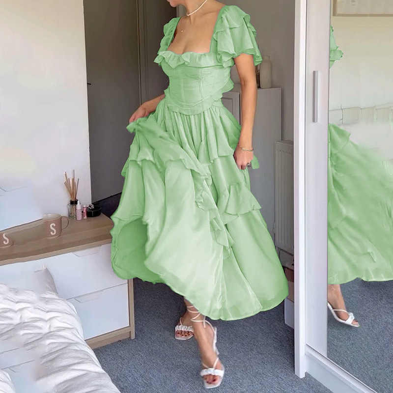 French One-shoulder Ruffled Dress