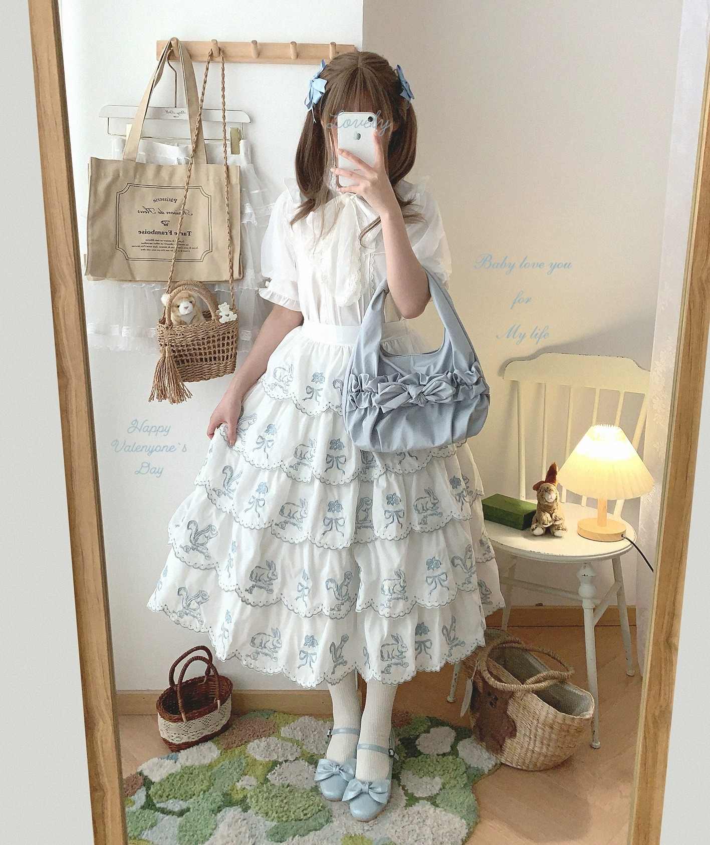 Forest Embroidered Lace Cotton Cake Skirt