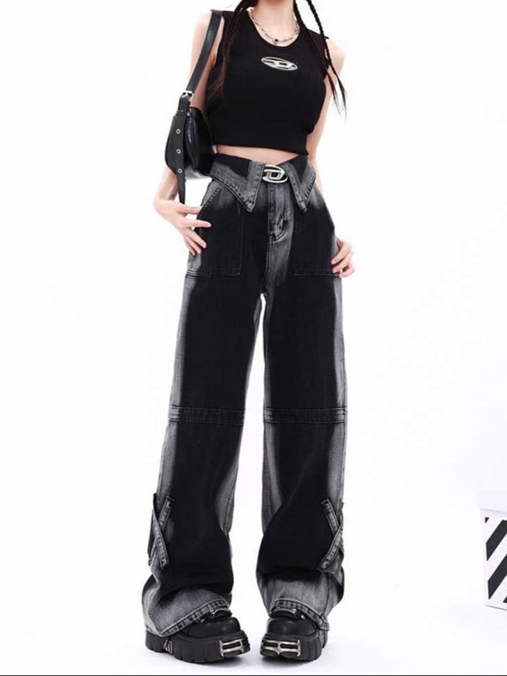 Grunge Street Distressed Cuff Baggy Jeans